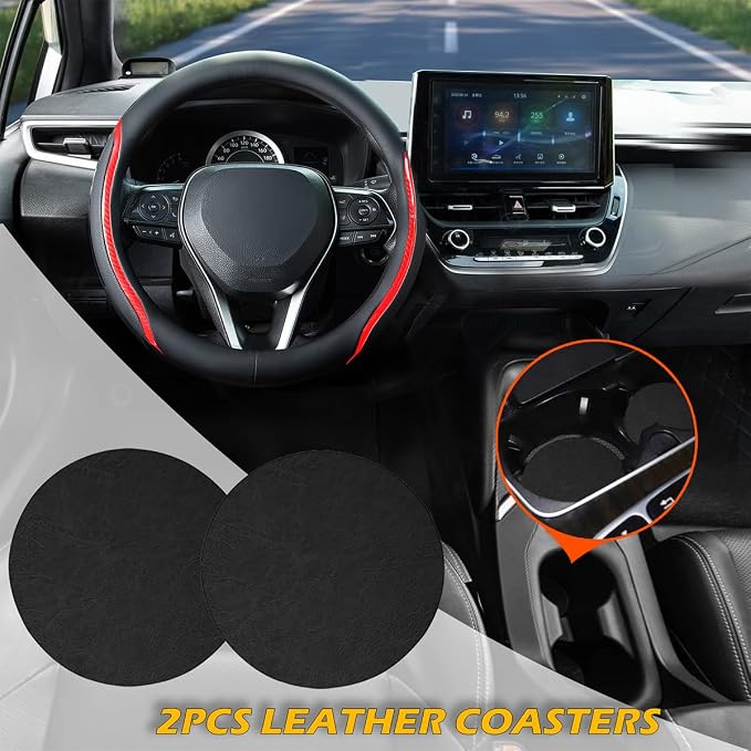 Steering Wheel Cover Black Red, Carbon Fiber Car Steering Wheel Covers - Image 3