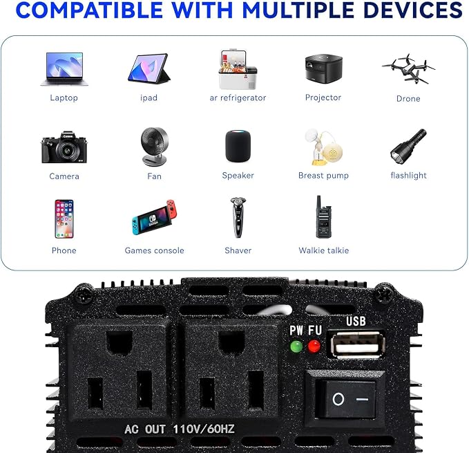 Power Inverter 1000W, Inverter 12v to 110v Car Power Inverters - Image 6