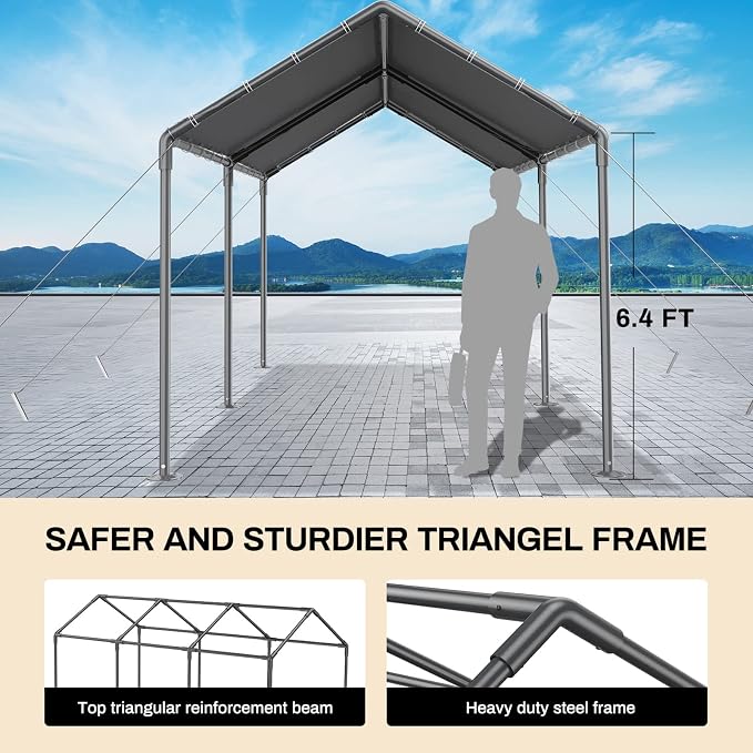 Carport 10x20ft Heavy Duty Car Tent, Portable Garage, Car Shelter, All-Season - Image 4