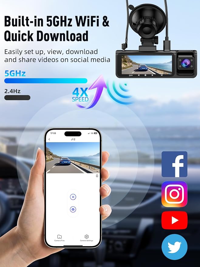 3 Channel 5G WiFi Dash Cam, 4K+1080P+1080P Dash Cam Front and Rear Inside - Image 3