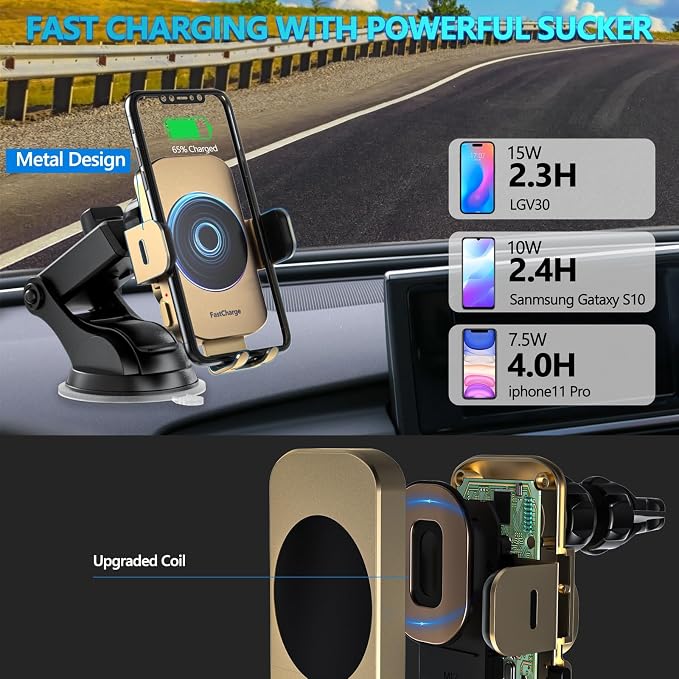 Wireless Car Charger, Fast Charging 15W Auto Clamping Car Charger Phone Holder - Image 2
