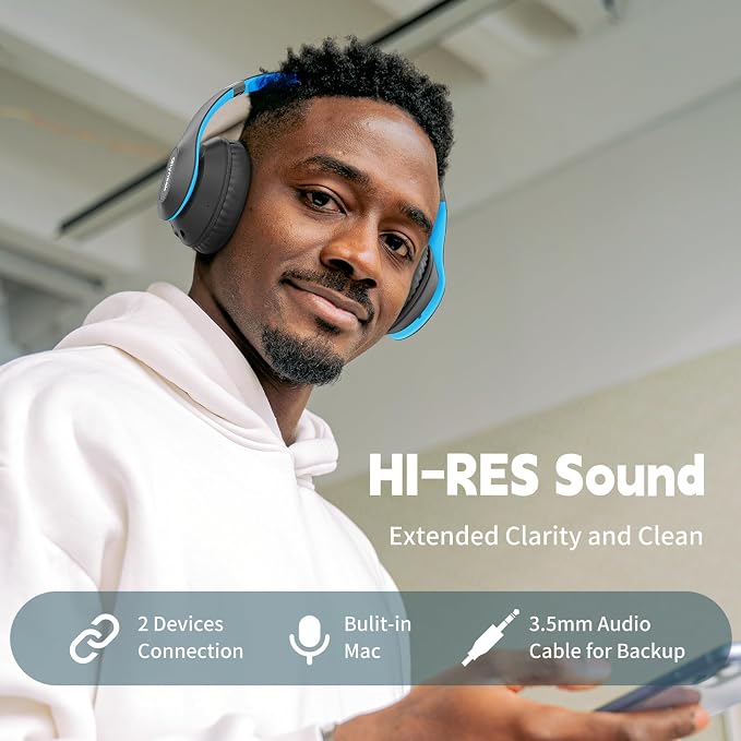 Wireless Bluetooth Headphones Over Ear, 65H Playtime HiFi Stereo Headset - Image 2