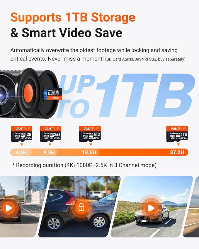 Vantrue N4 Pro S 4K 3 Channel Dash Cam w/Triple STARVIS 2, 4K+1080P+2.5K Front - Image 5