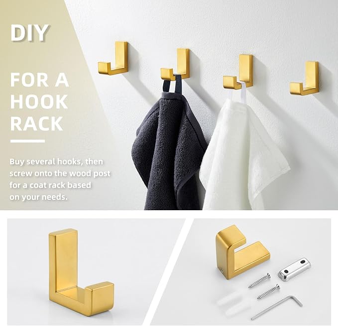 Angle Simple Towel Hook for Bathroom, SUS 304 Stainless Steel Shower Wall Coat - Image 6