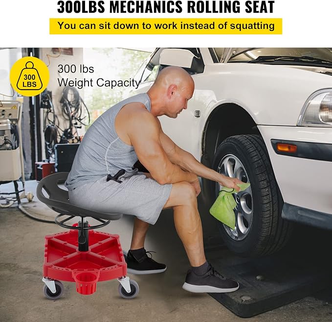 VEVOR Rolling Garage Stool, 300LBS Capacity, Adjustable Height from 18 in to 23 - Image 3