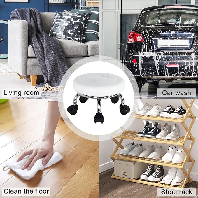 Modern PU Leather Low Round Rolling Stool - Image 6