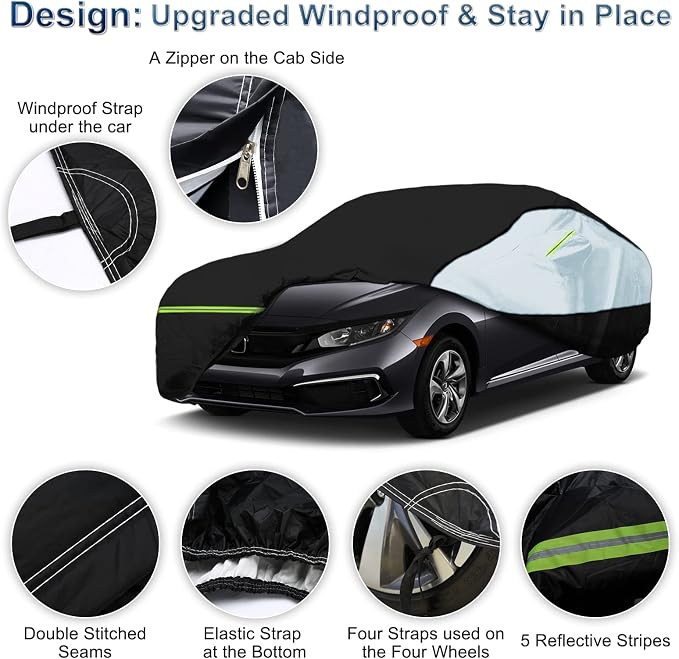 Universal Sedan Car Cover Fit for Toyota Corolla, Honda Civic, Nissan Sentra - Image 3