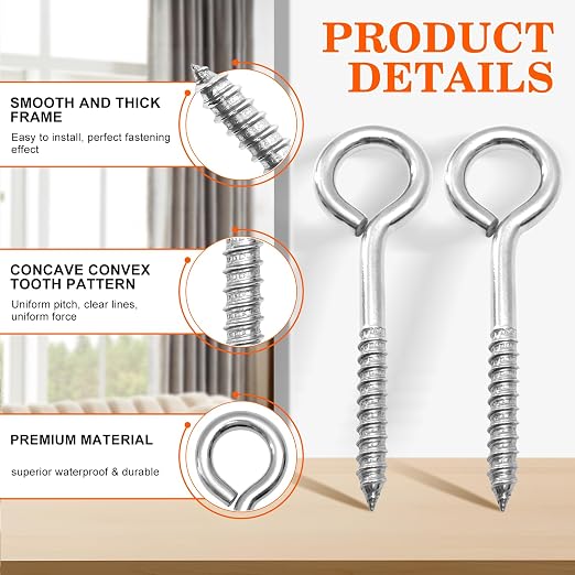 2Pcs Self Tapping Eyelet Screw Eye Bolt，6 Inch Heavy Duty Screw Eyes Hooks ，M10 - Image 5