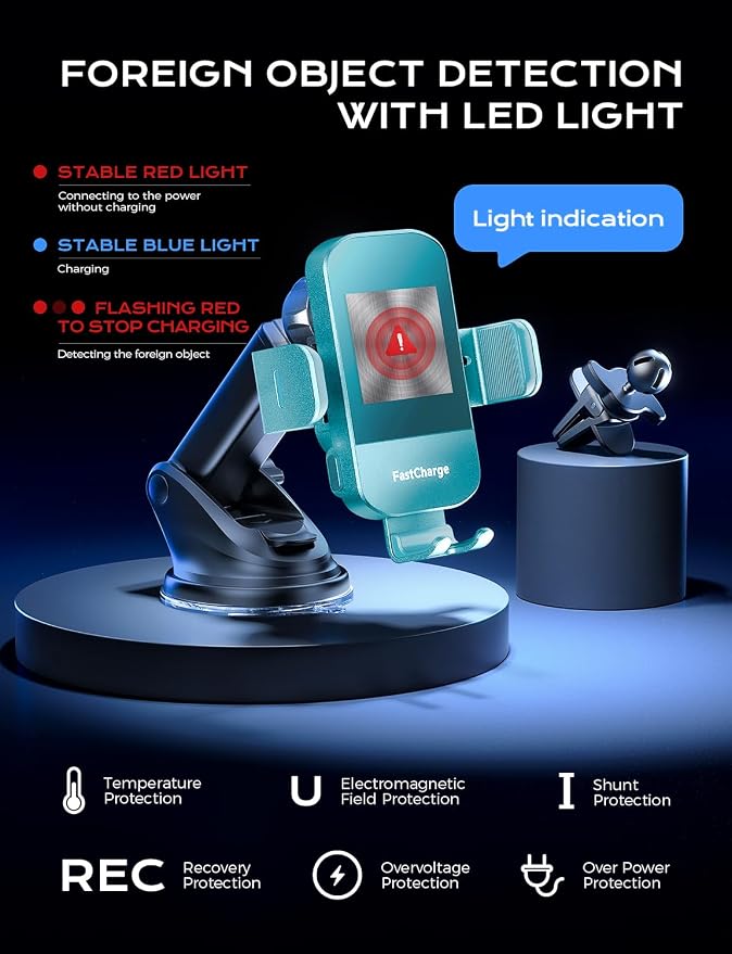 CHGeek Wireless Car Charger, 15W Fast Charging Auto Clamping Car Charger Phone - Image 9