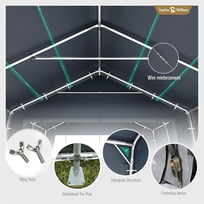Sophia & William Carport Storage Shed 13x22 ft Portable, Heavy Duty Car Port - Image 4