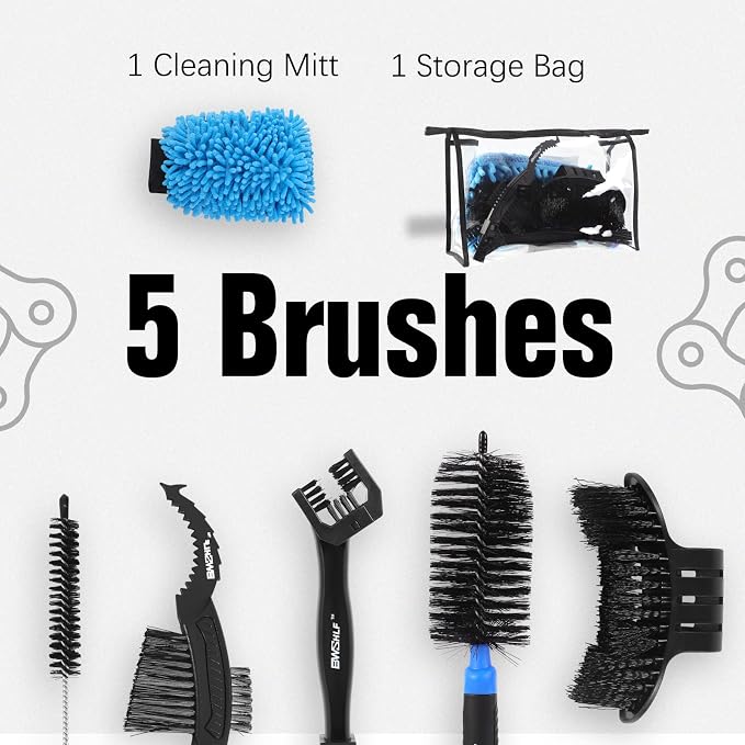 BWSHLF Bike Cleaning Kit with 1 Storage Bag, 5 Brushes - Image 2