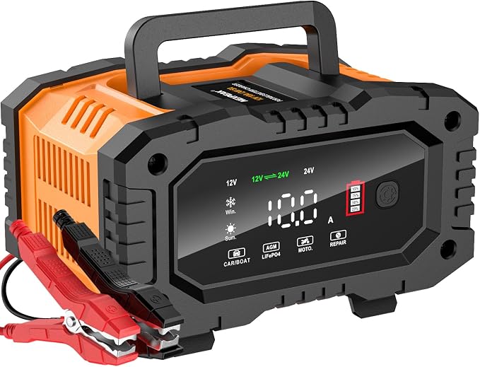 NEXPEAK NC202 10-Amp Battery Charger, 12V 24V LiFePO4 Lead Acid Portable Car by NEXPEAK