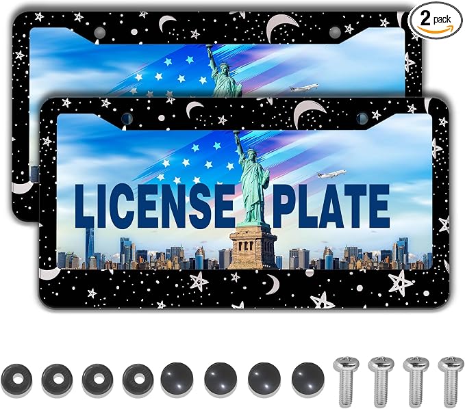 License Plate Frames Black and White License Plate Covers Night Moon Star Black by Unknown