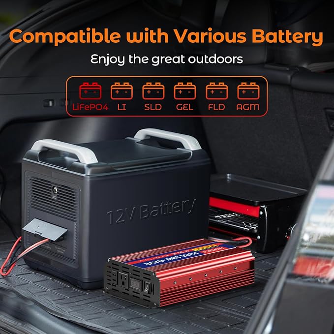 1200W Pure Sine Wave Inverter, 12V DC to 110V/120V AC Power Inverter - Image 7