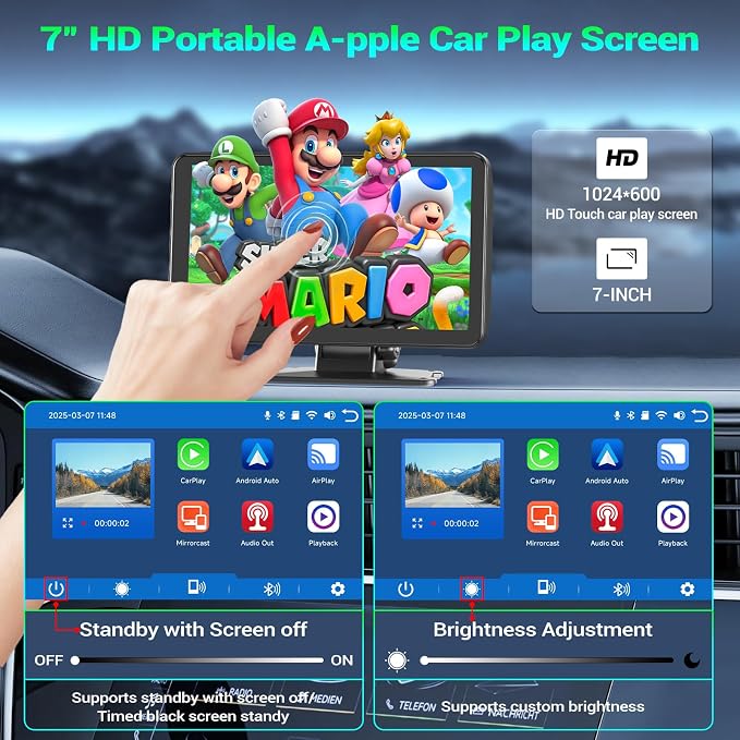 Carplay Screen for Car, Touchscreen CarPlay Dash Cam, Audio Receivers W/Mirror - Image 7