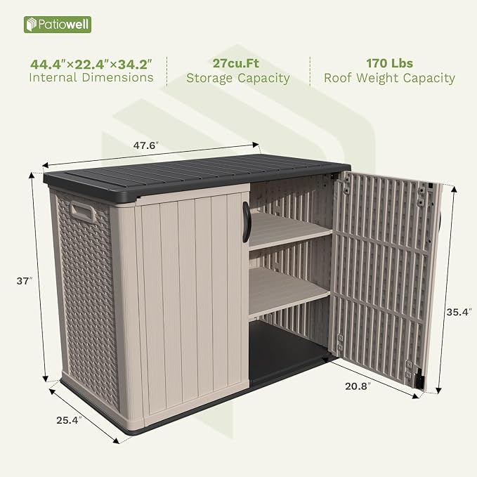 Patiowell 26 cu.ft Plastic Outdoor Storage Shed, Lockable Waterproof Resin - Image 6