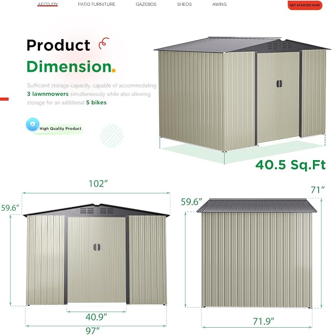 AECOJOY 8 x 6 Ft Shed, Outdoor Storage Tool Shed, Metal Garden Shed - Image 6