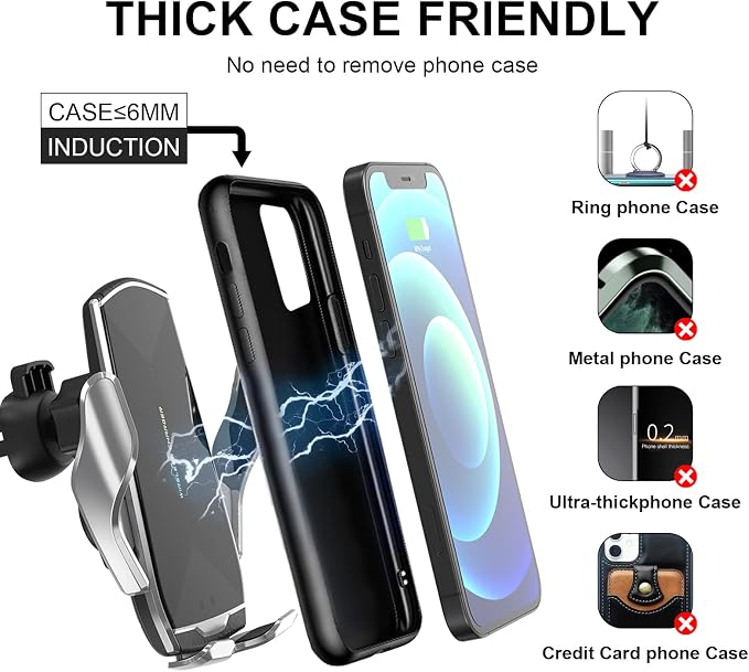 Car Phone Mount, Auto-Clamping Smart Sensor 10W Qi Fast Charging Car Front - Image 4