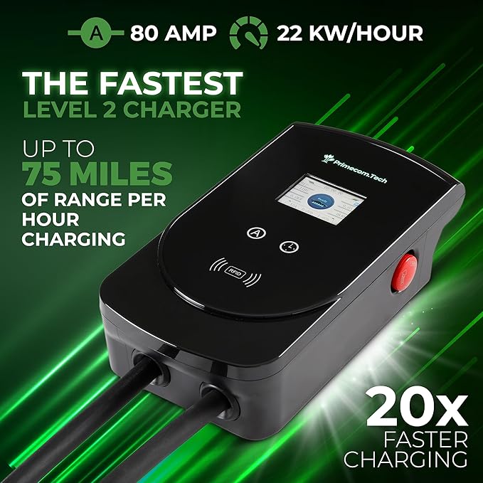 PRIMECOM 80 Amp 22KW 220Volt Level-2 18ft to 50ft Cord Lengths 20X Fast Smart - Image 2