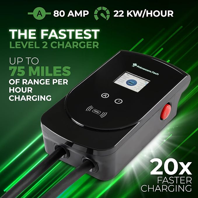 PRIMECOM 80 Amp 22KW 220Volt Level-2 18ft to 50ft Cord Lengths 20X Fast Smart - Image 2