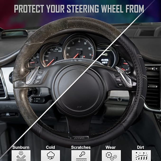 CAR PASS Line Rider Microfiber Leather Sporty 14.5-15 inch Steering Wheel Cover - Image 6