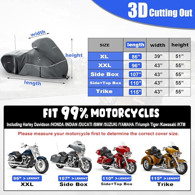 Motorcycle Cover LI LIBZAKI 600D Heavy Duty Storage All Season Universal - Image 5