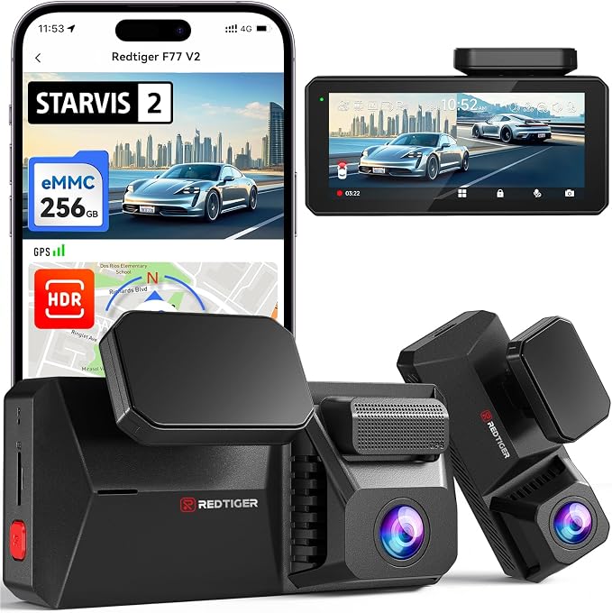 REDTIGER Dual 4K Dash Cam with 256GB eMMC, STARVIS 2 IMX678 Front and Rear Dash by REDTIGER