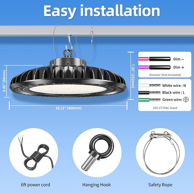 9 Pack 500W LED High Bay Light 72, 500LM DLC ETL Listed Industrial Grade UFO - Image 8