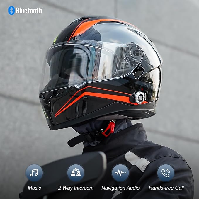 Full Face FreedConn Motorcycle Helmet Bluetooth 5.0 Integrated 2 Way Intercom - Image 3