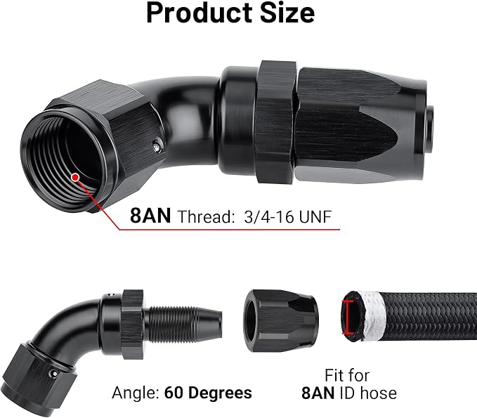 EVIL ENERGY 8AN 60 Degree One Piece Full Flow Hose End Fitting Swivel - Image 2