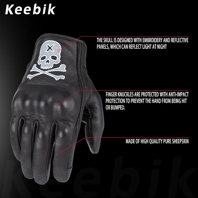 Goatskin Leather Motorcycle Motorbike Powersports Racing Gloves Reflective - Image 2