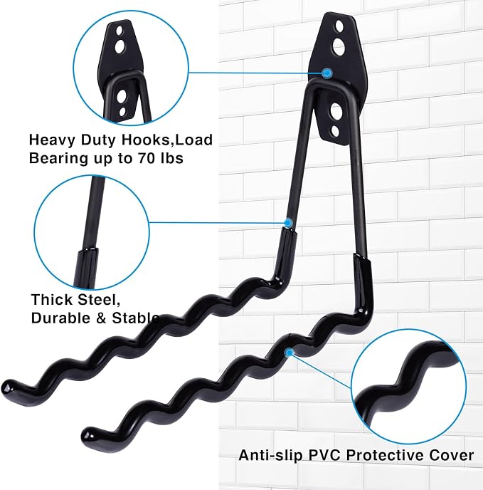 2 Packs Garage Wall Hooks Heavy Duty Hanger, Wall-Mounted Metal Badminton - Image 4