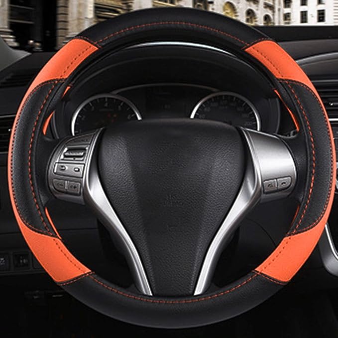 Leather Car Steering Wheel Cover, Non-Slip Car Wheel Cover Protector Breathable - Image 4
