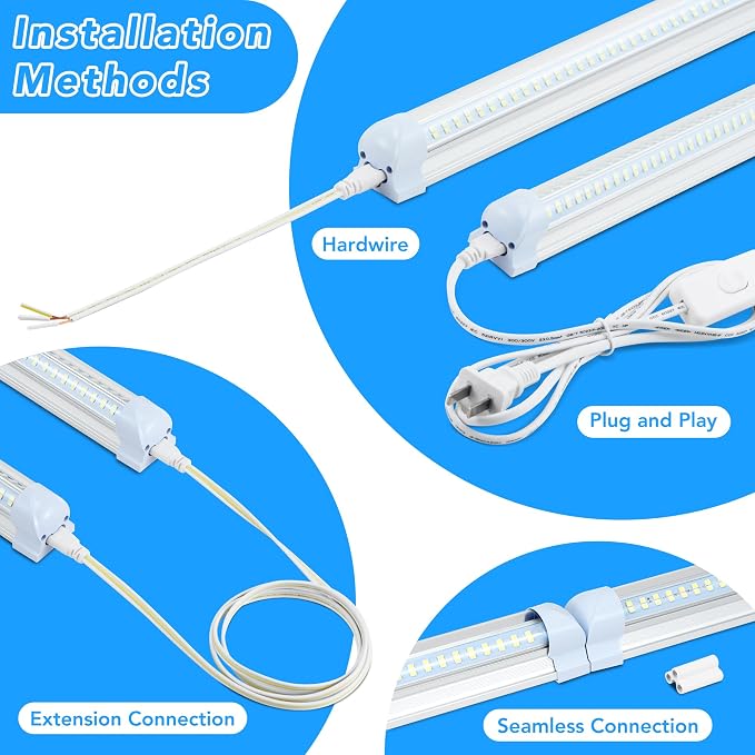 T8 LED Shop Lights 4FT, 4 Pack 60W 9600LM 6000K Daylight White, Linkable - Image 3