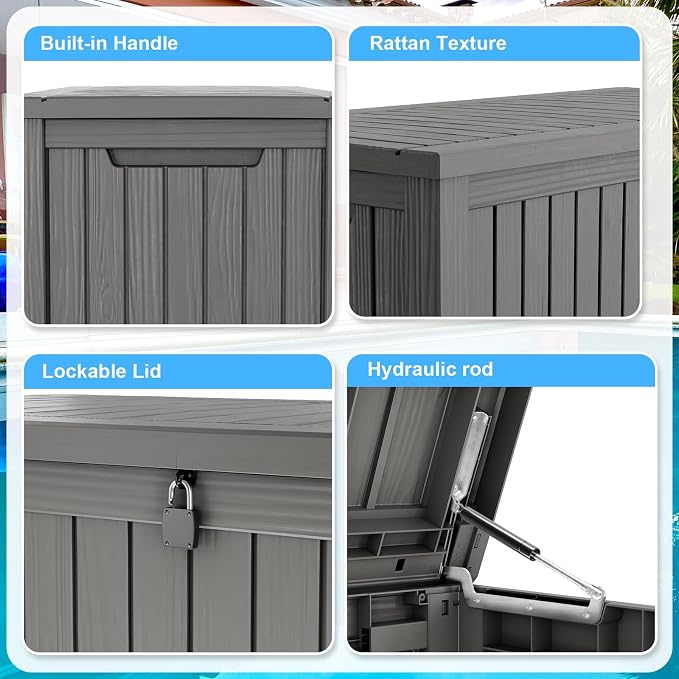 200 Gallon Lockable Resin Deck Box, Waterproof & UV-Resistant Outdoor Storage - Image 6