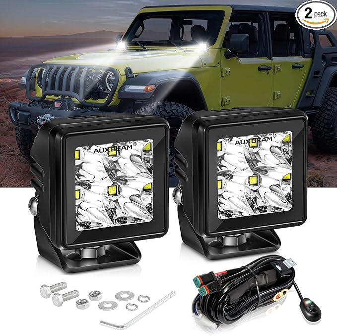 Auxbeam LED Pod Light, 2 Inch White Offroad Cube Light Pods Focusing Spotlights by Auxbeam