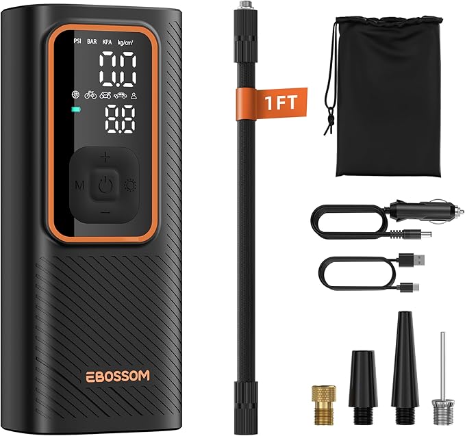 Tire Inflator Portable Air Compressor, Car Air Pump by EBOSSOM