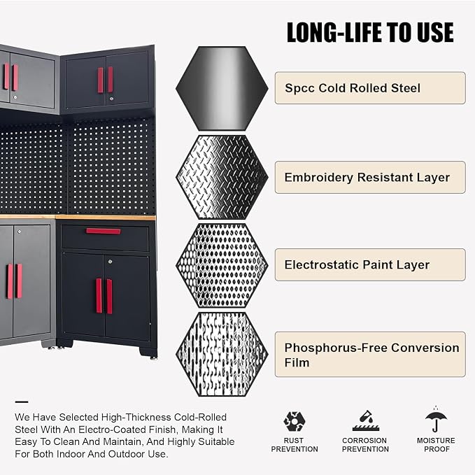 Red Garage Cabinet Storage System 10-Pcs Corner Workshop Set Garage Cabinet and - Image 7