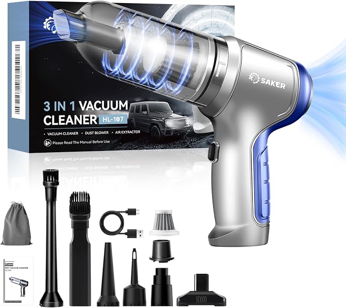 Saker Car Vacuum Portable Cordless 15000PA, 3 in 1 Handheld Vacuum by Saker