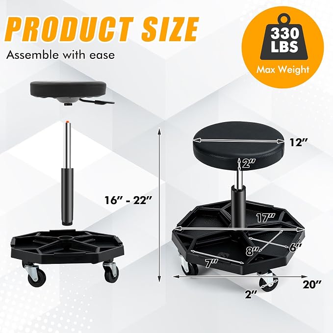 Adjustable Mechanic Rolling Stool, Pneumatic Rolling Stool - Image 3
