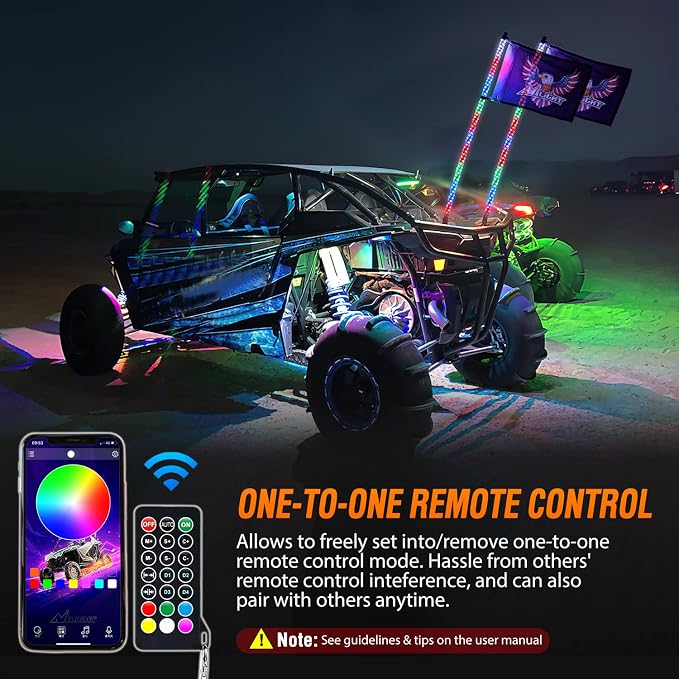 Nilight 2PCS 4FT RGB LED Whip Lights, Remote App Control w/DIY Chasing Patterns - Image 5