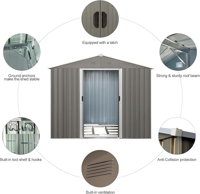 8x10 FT Outdoor Storage Shed, Metal Garden Shed - Image 3