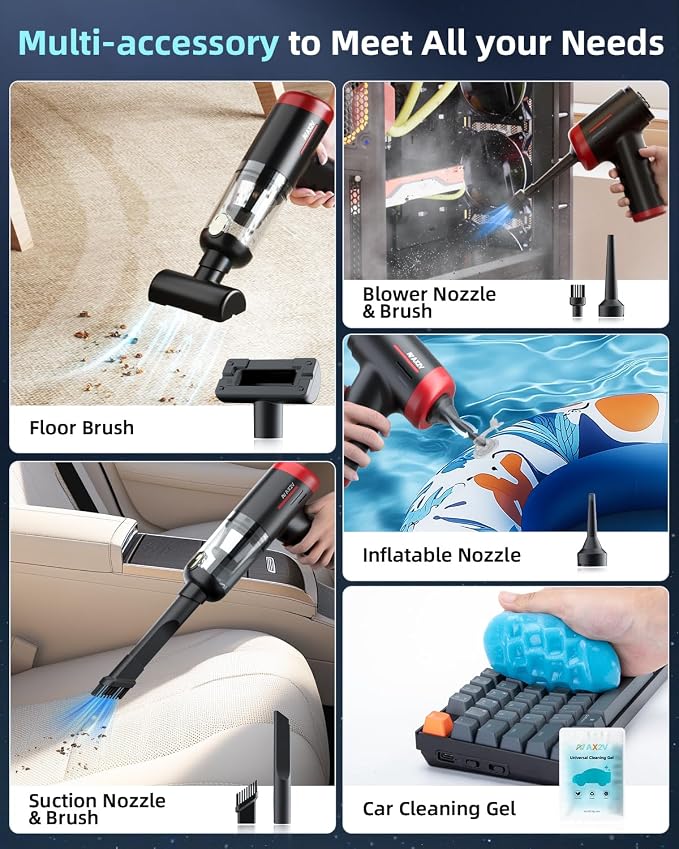 2-in-1 Car Vacuum&Air Duster, 80W/16kpa/12KRPM/30 Mins, High Powerful Dust - Image 4