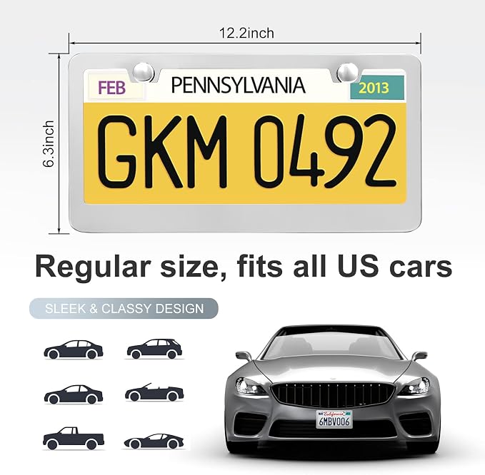 2 Pack License Plate Frames, Stainless Steel Car License Plate Cover Car - Image 2