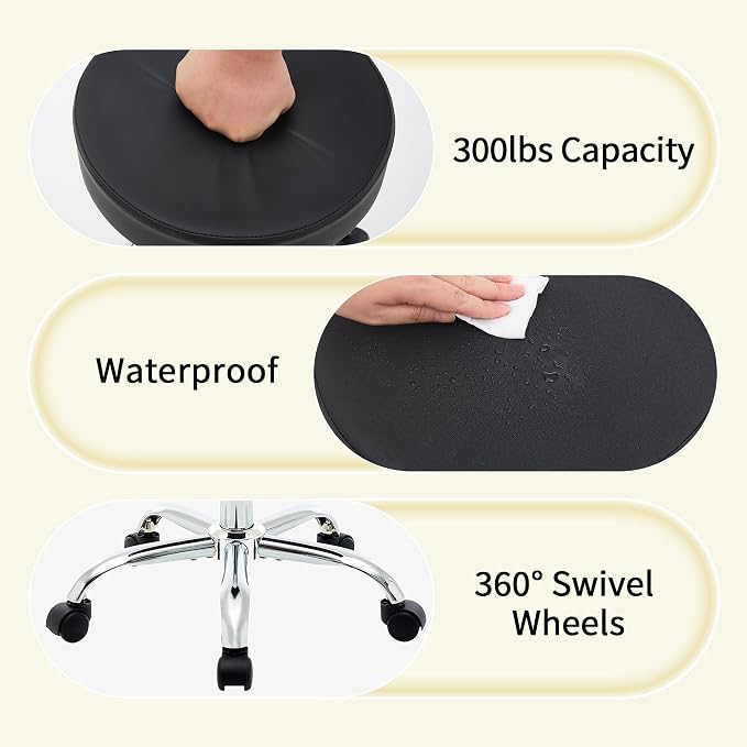 Tatto Rolling Chair, Height Adjustable Backless Chair - Image 5