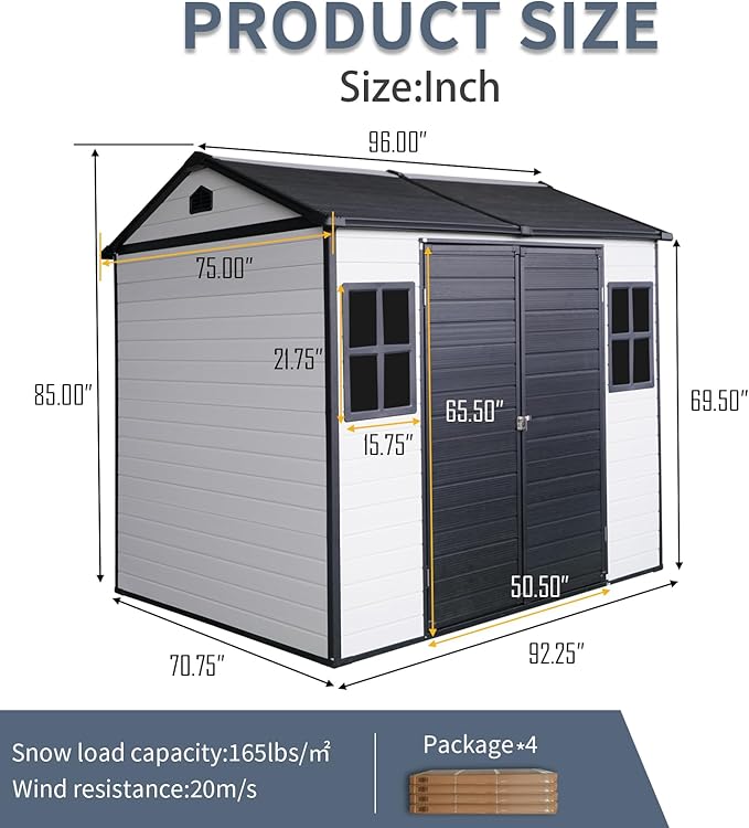 8x6 FT Outdoor Storage Shed, Resin Garden Shed - Image 4