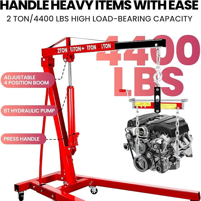 2 Ton Folding Engine Hoist, 4400lbs Hydraulic Cherry Picker Engine Hoist - Image 3