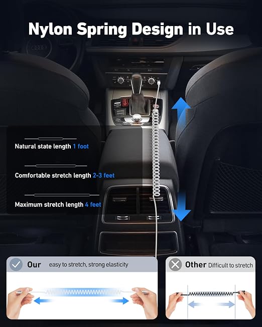 USB C to C Cable 6ft for Car, Coiled Braided USB Type C Cable 66W Fast Charging - Image 4