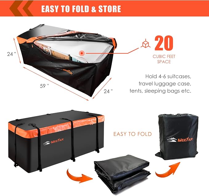 MeeFar Hitch Mount Cargo Carrier Bag Soft Shell 100% Waterproof 20 Cubic Feet - Image 6