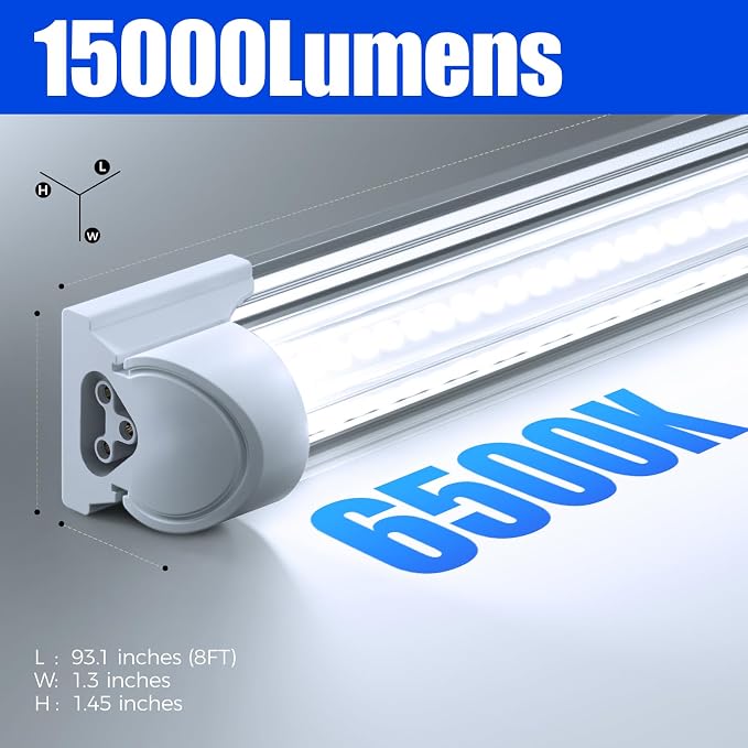Barrina 8FT LED Shop Light, 100W 15000LM 6500K Super Bright White, Linkable T8 - Image 2